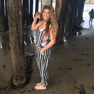 Striped fabric overalls